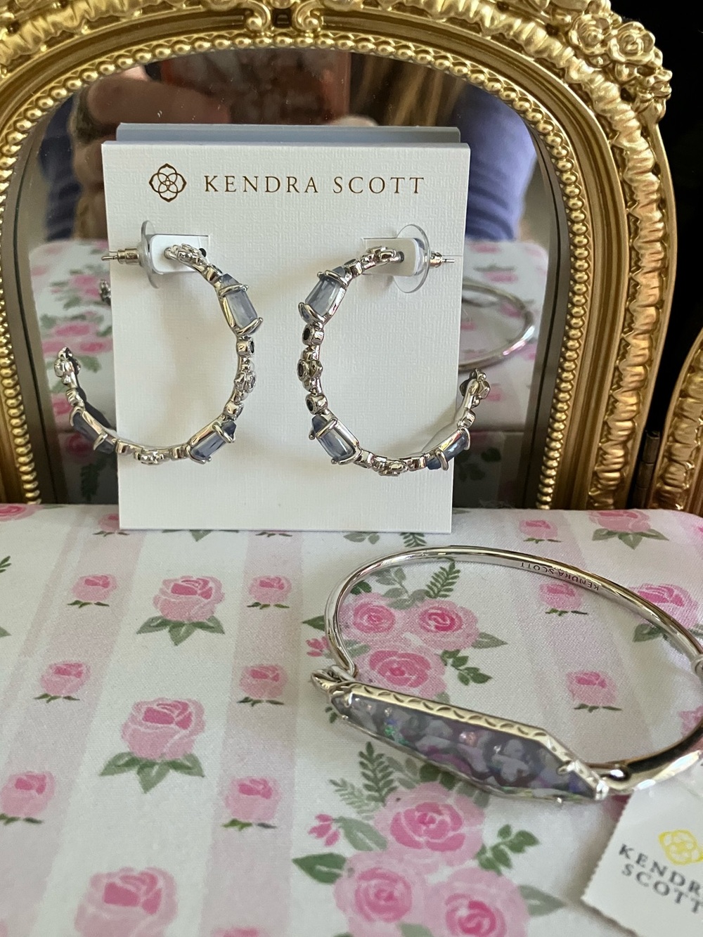 Kendra Scott Silver with Light Lavender Stones Earrings and Bracelet Set